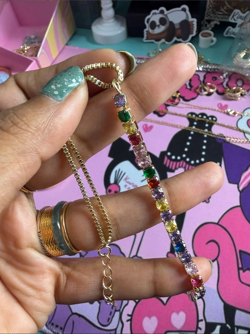 Gold Multicolor Crystal Tennis Bracelet - Women Jewelry